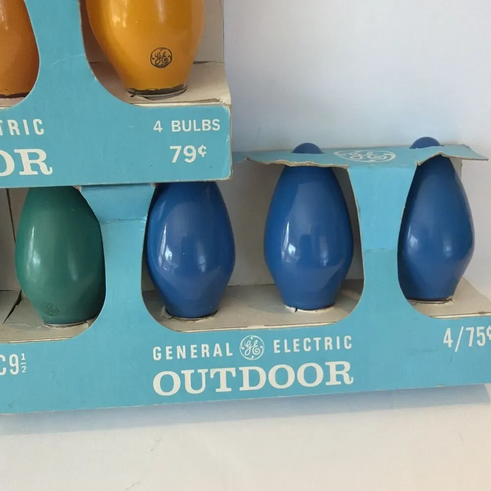 12 Vintage C9 1/2 GE Holiday Christmas Light Replacement Bulbs Yellow Blue Green